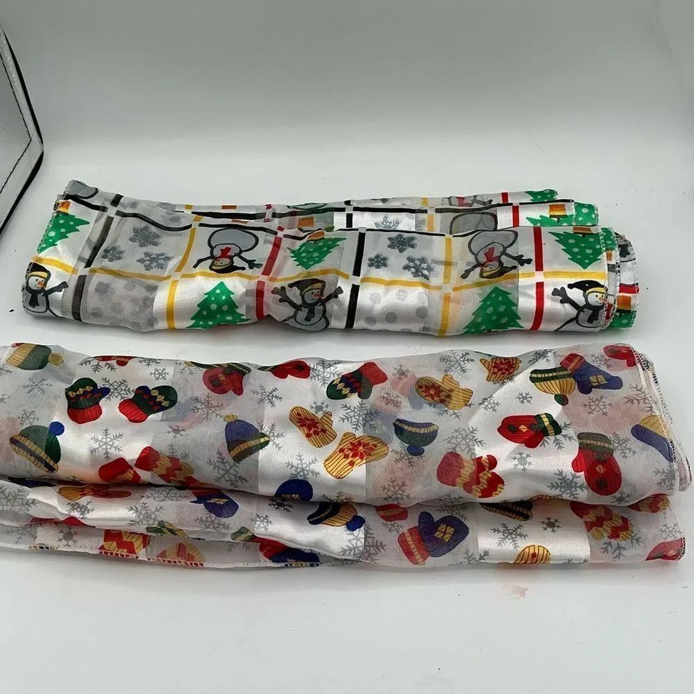 Two Festive Holiday Scarves with Snowman and Hat Patterns
